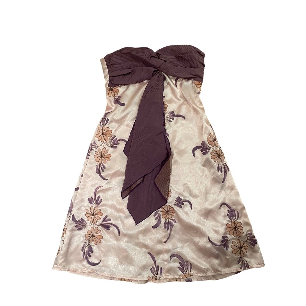 Mimi Hay Designs Womens Strapless Floral Satin Mini Dress Pink Purple Size M